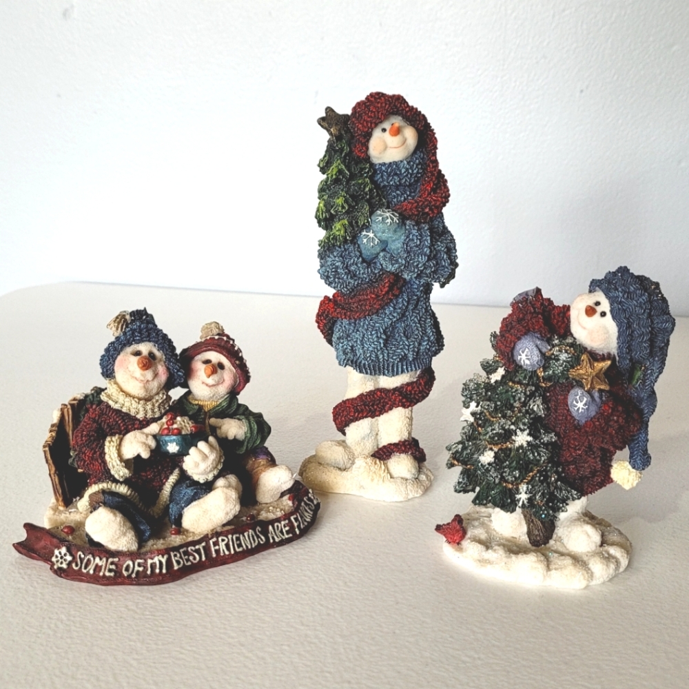 Boyd’s Bears Snow Dooodes Set of 3 Vintage Snowman Christmas Figurines